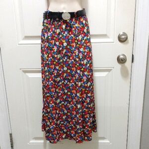 Liz Claiborne Vibrant Floral Maxi Skirt with Black Belt
